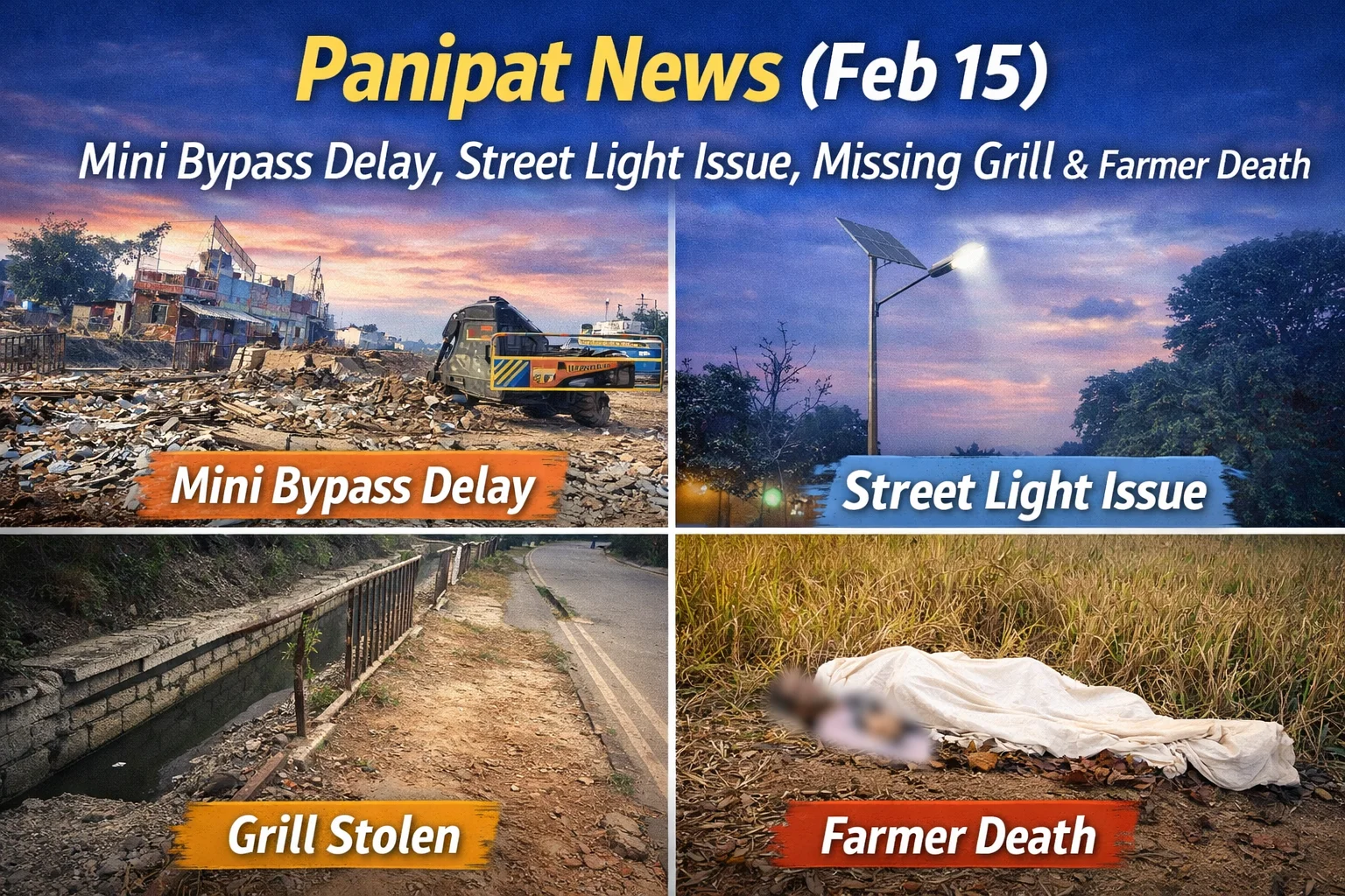 पानीपत 15 फरवरी : पानीपत की सभी खास खबरों के बारे में जानिये, मिनी बाईपास अटके, ग्रिल हो रहीं चोरी, मौसम बदल रहा, Pehla Panna